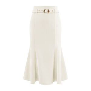 Elegant Fishtail High Waist Belted Work Midi Mermaid Skirt White